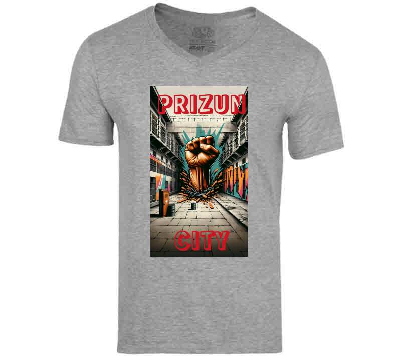 Create a prison background with a fist busting through the middle, write Rahway in graffiti  T Shirt