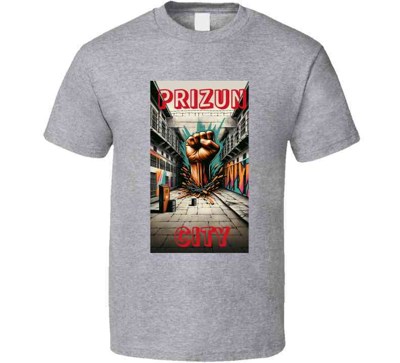 Create a prison background with a fist busting through the middle, write Rahway in graffiti  T Shirt