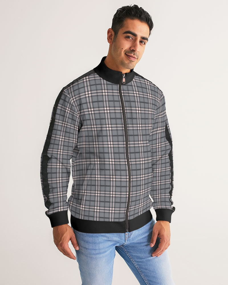 Classical Plaid Men's Stripe-Sleeve Track Jacket