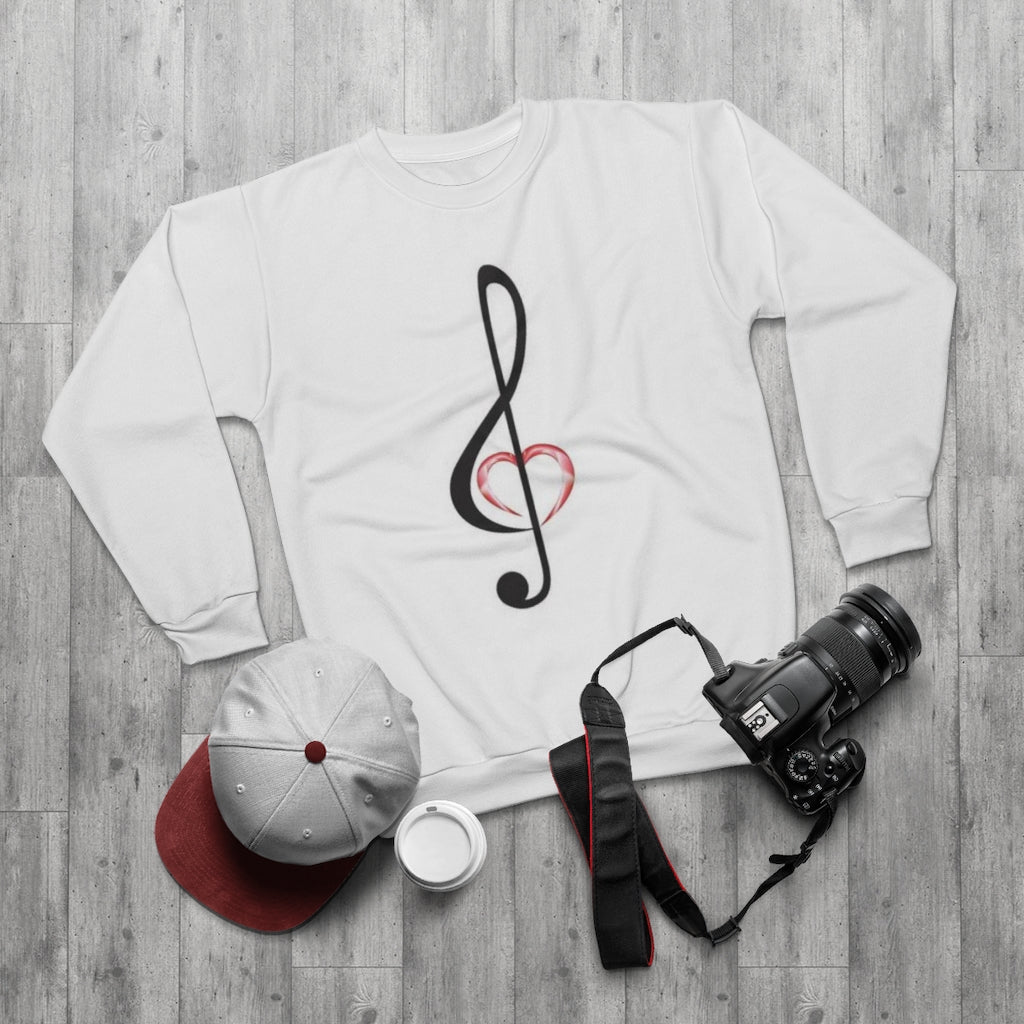 MUSICALLY SPEAKIN' (WHITE)  ..  AOP Unisex Sweatshirt