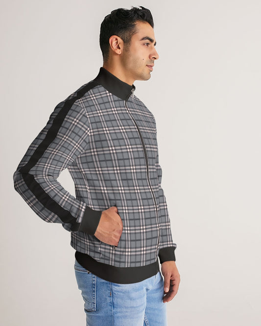 Classical Plaid Men's Stripe-Sleeve Track Jacket