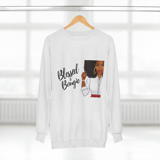 BLESSED & BOUGIE.. (WHITE)  ..  AOP Unisex Sweatshirt