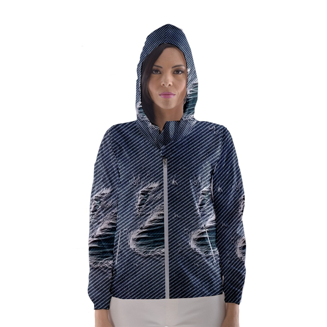 THCNJ DENIM PRINT Women's Hooded Windbreaker