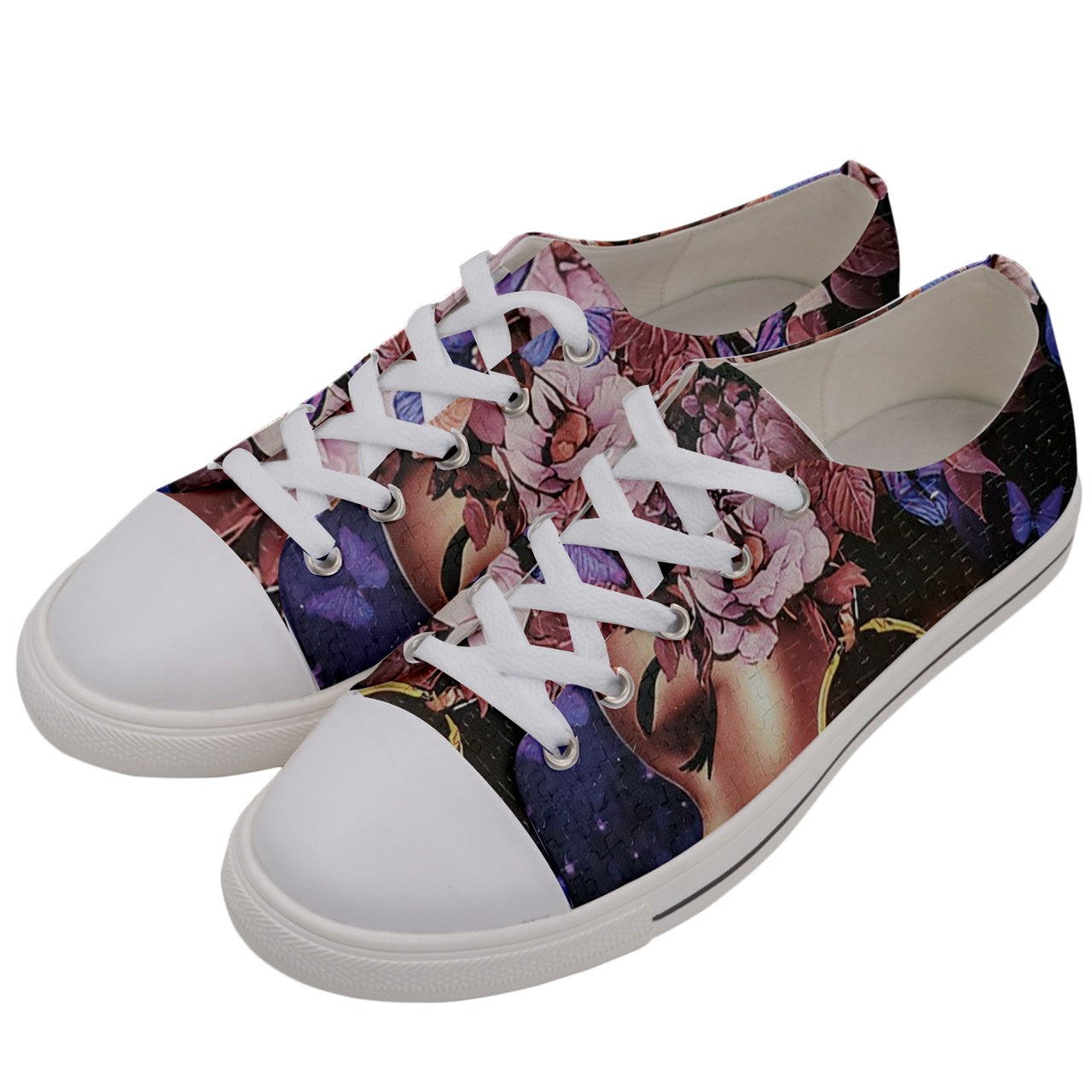 PURPLE PUZZLE CHUCKS Women's Low Top Canvas Kicks