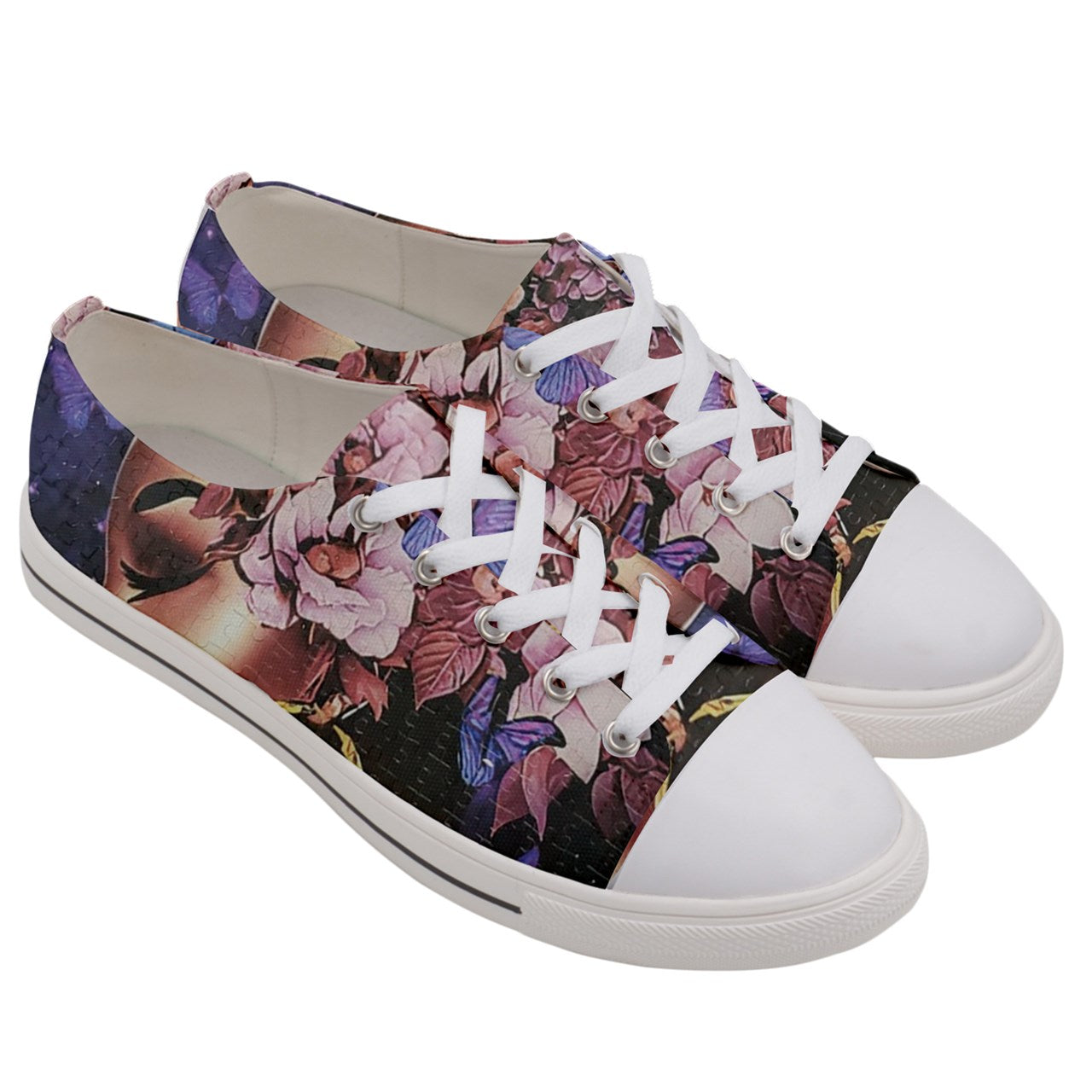 PURPLE PUZZLE CHUCKS Women's Low Top Canvas Kicks