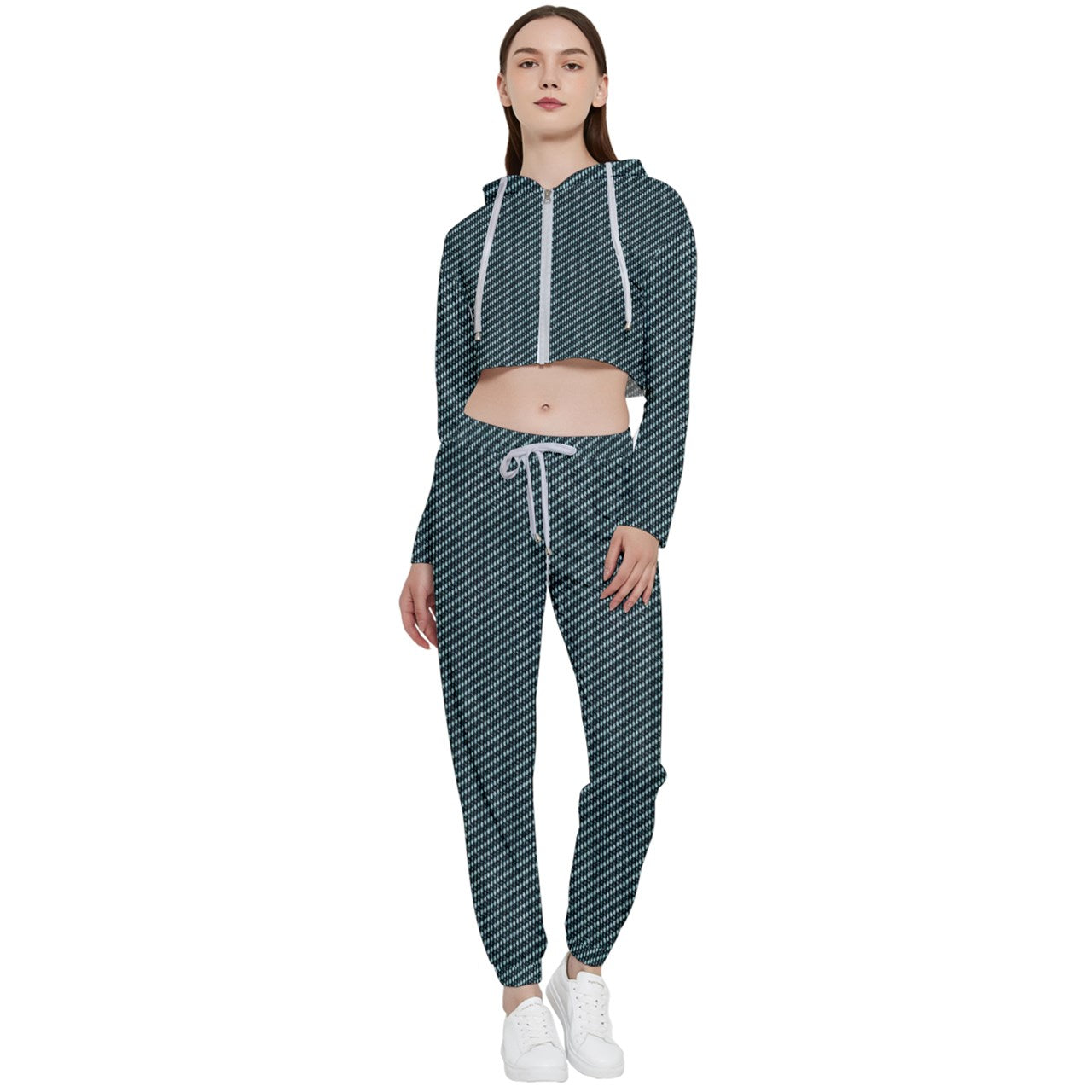 DENIM LOVE Cropped Zip Up Lounge Set