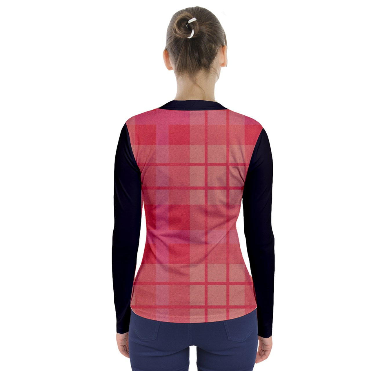 PLAID PINKY V-Neck Long Sleeve Top