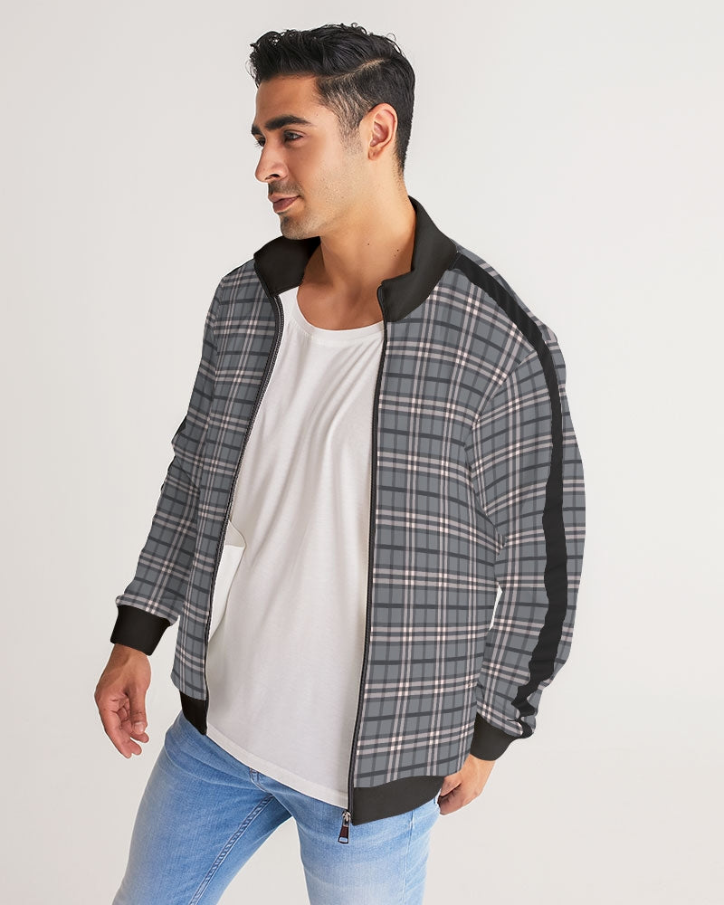 Classical Plaid Men's Stripe-Sleeve Track Jacket