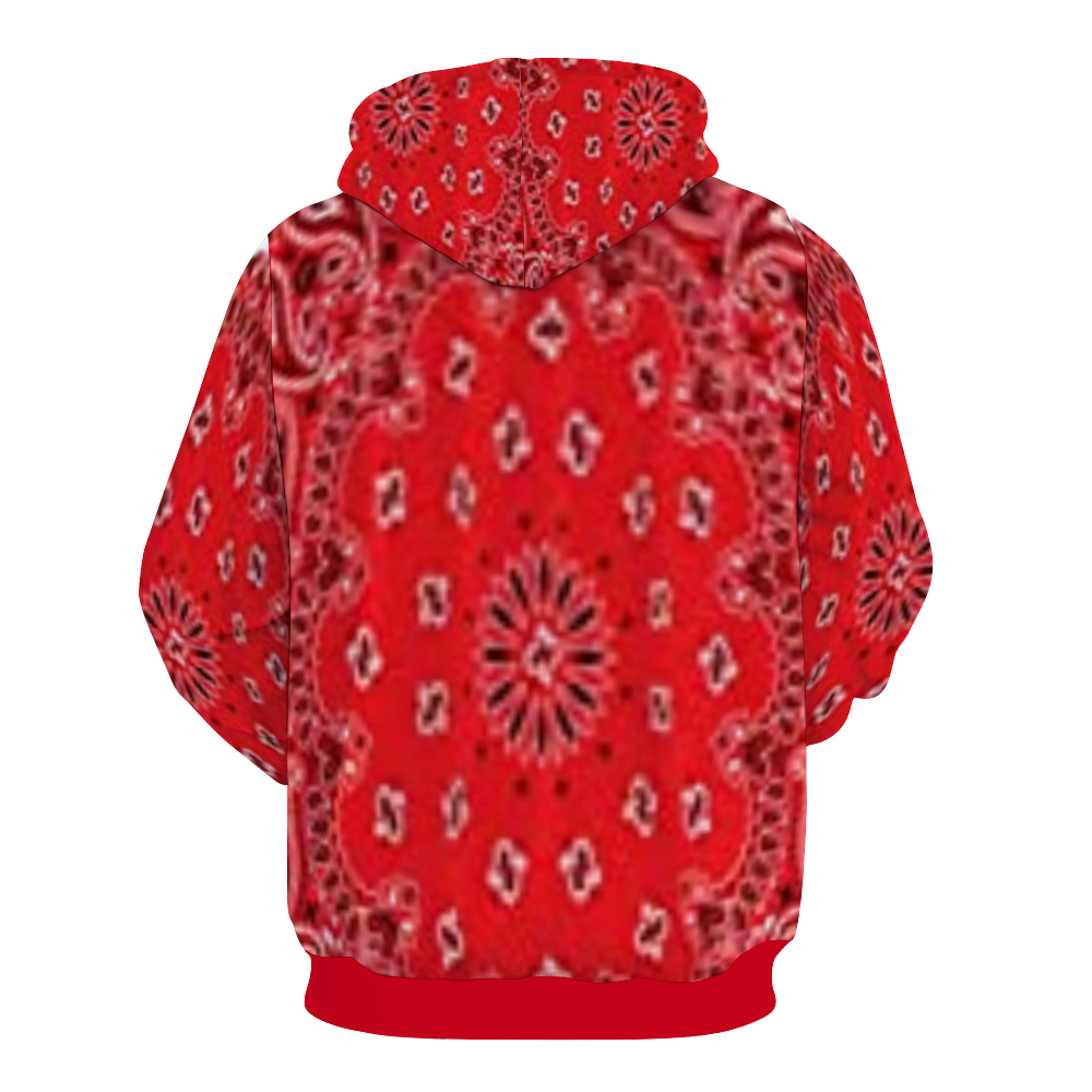 Red Bandana Thick Hoodie Unisex All Over Print Plush Velvet Hoodie with Pockets