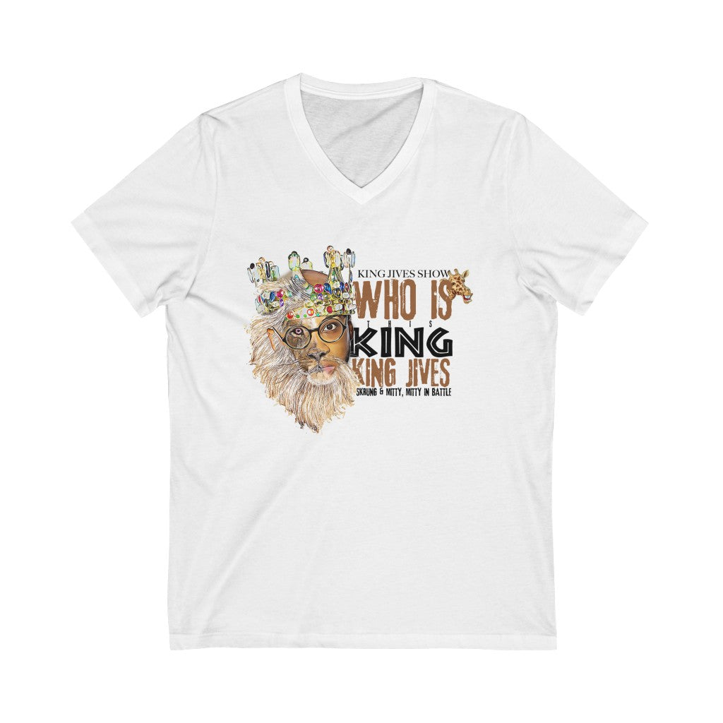 WHO IS THIS KING? Unisex Jersey Short Sleeve V-Neck Tee