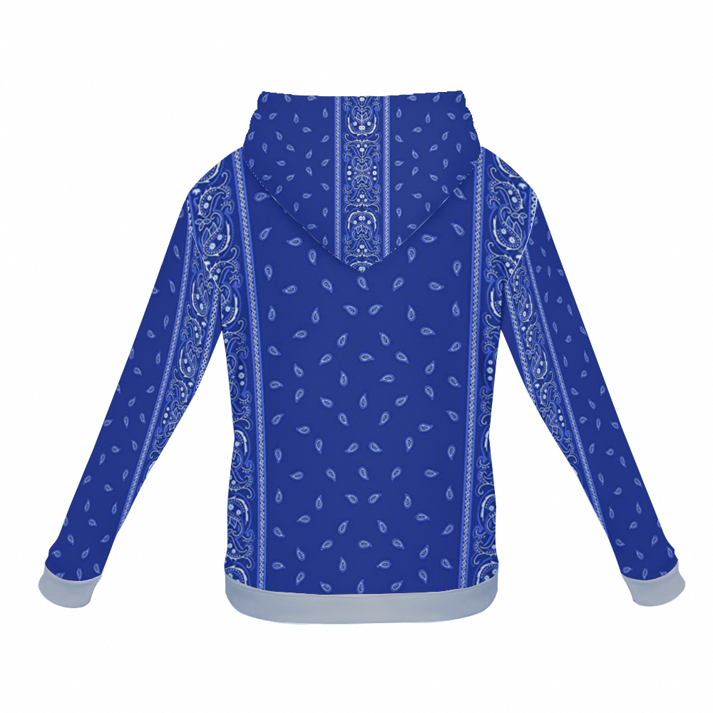 Blue Bandana  Unisex All Over Print Hoodie with Pockets