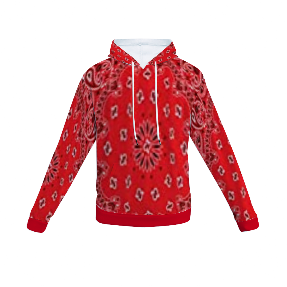 Red Bandana Thick Hoodie Unisex All Over Print Plush Velvet Hoodie with Pockets