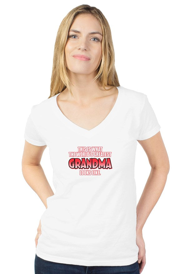 WORLD'S BEST GRANDMA womens tultex v neck