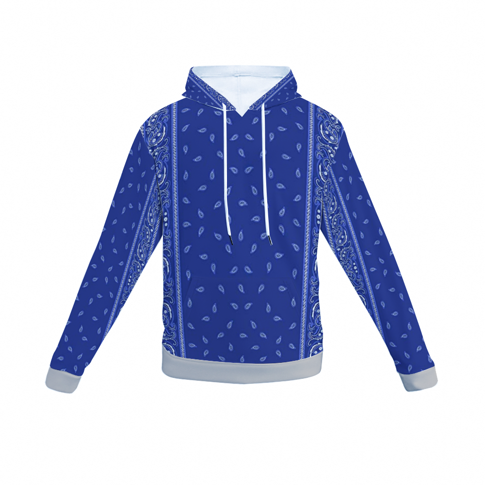 Blue Bandana  Unisex All Over Print Hoodie with Pockets