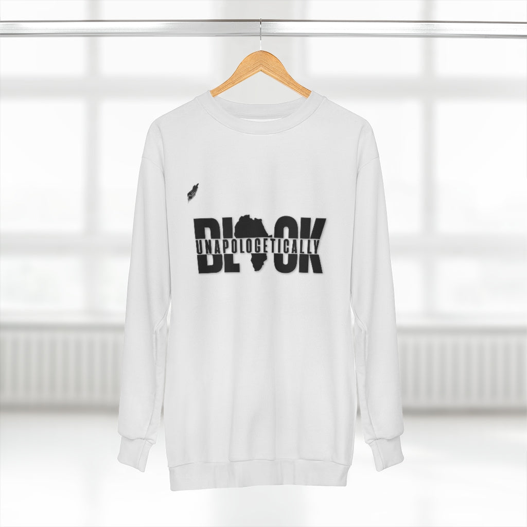 UNAPOLOGETICALLY BLACK (White) AOP Unisex Sweatshirt