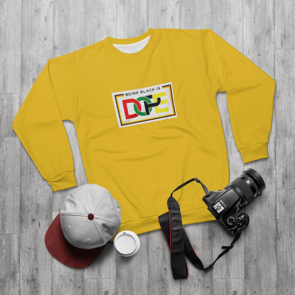 BEING BLACK IS DOPE (Gold) AOP Unisex Sweatshirt