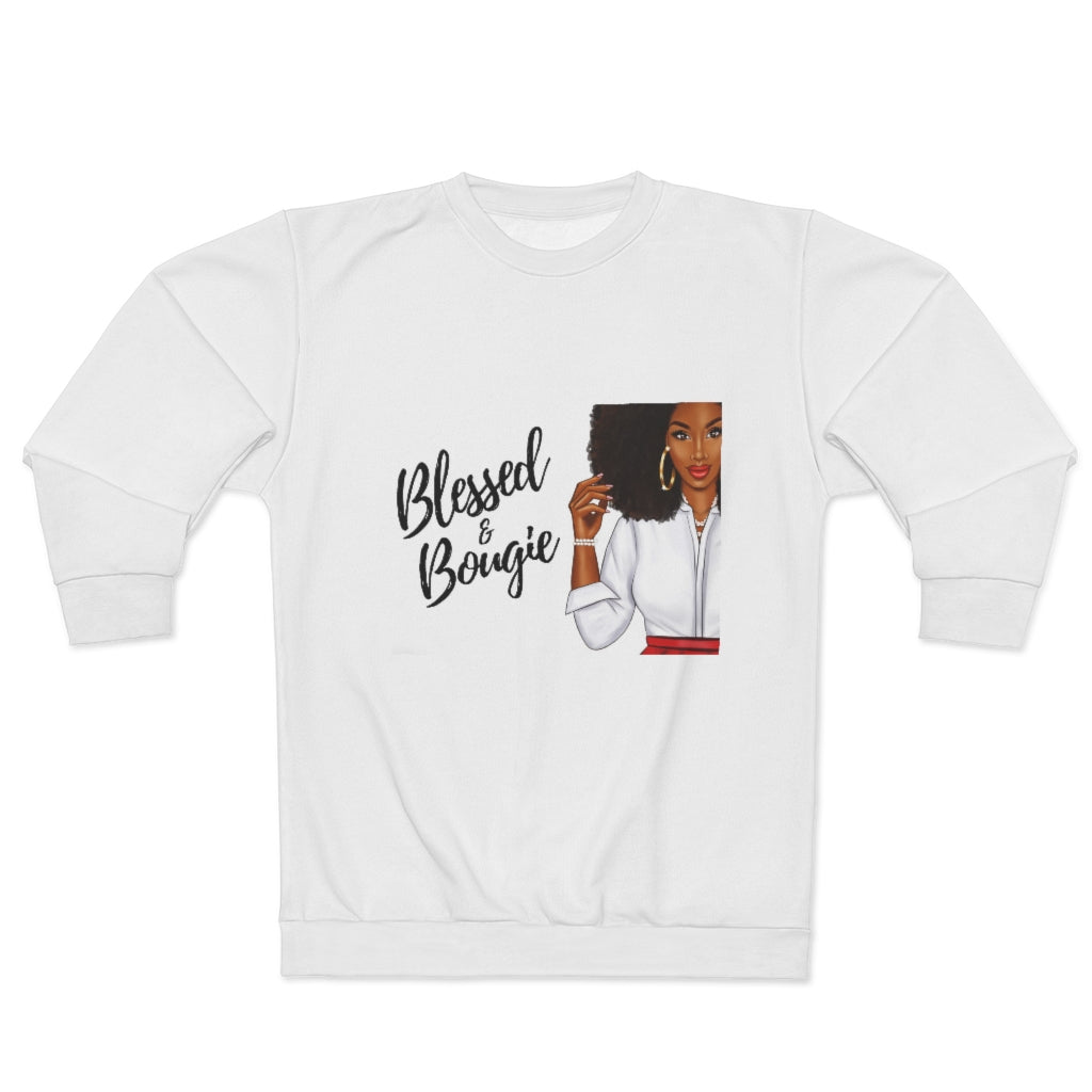 BLESSED & BOUGIE.. (WHITE)  ..  AOP Unisex Sweatshirt