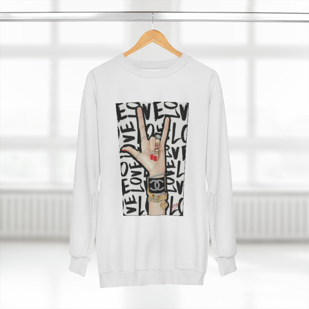 PEACE,LOVE AND ROCK (WHITE)  ..  AOP Unisex Sweatshirt