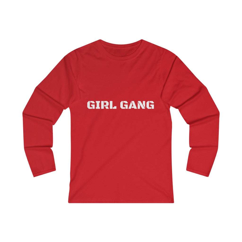 GIRL GANG (WHITE print) Women's Fitted Long Sleeve Tee