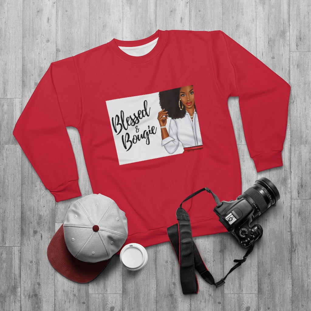 BLESSED & BOUGIE.. (RED)  ..  AOP Unisex Sweatshirt