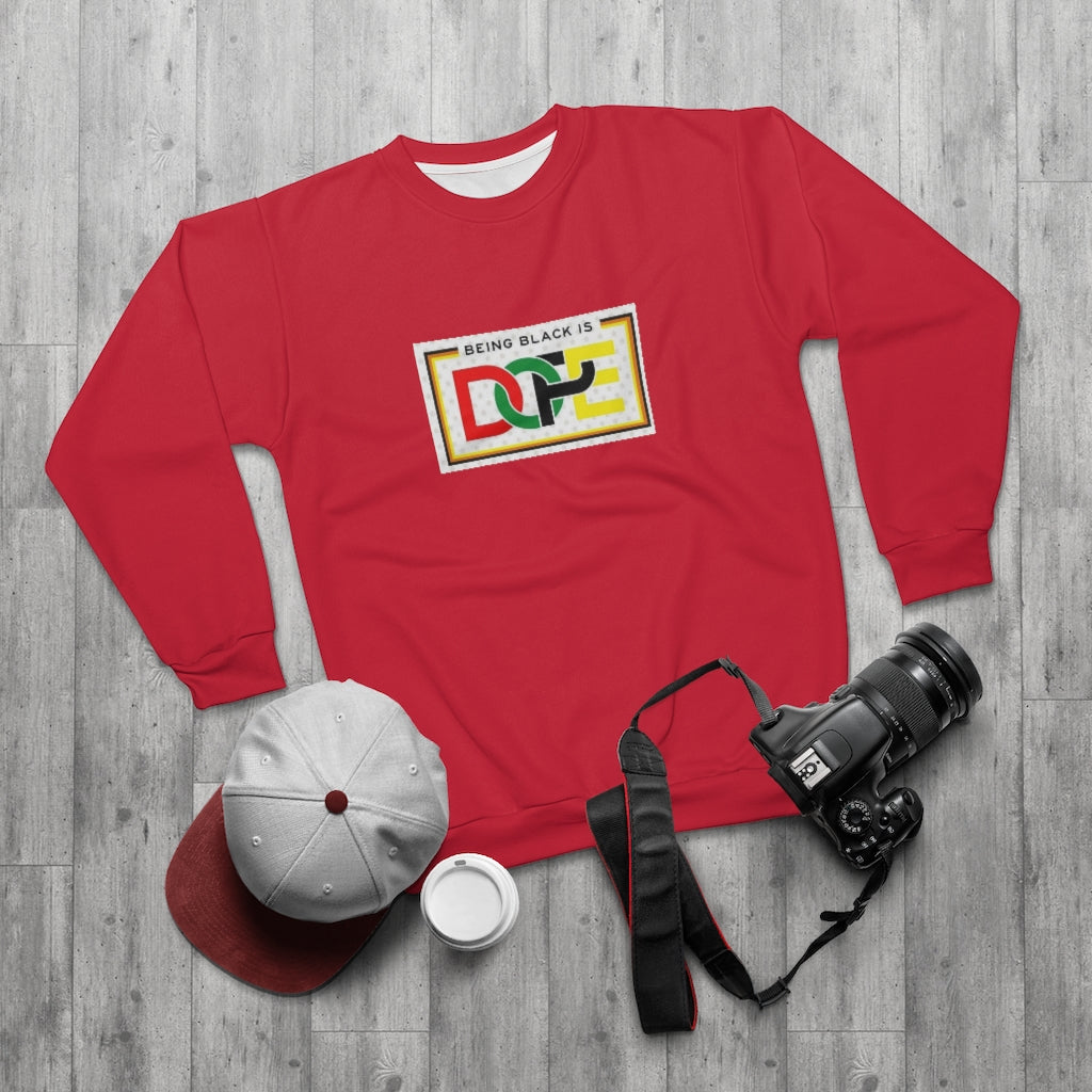 BEING BLACK IS DOPE (Red) AOP Unisex Sweatshirt