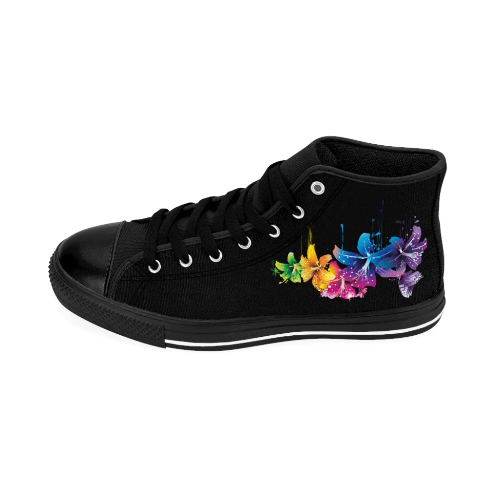 Flowers in the Dark . (black) High-top Sneakers