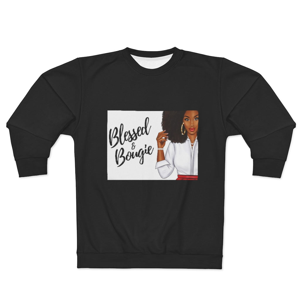 BLESSED & BOUGIE.. (BLACK)  ..  AOP Unisex Sweatshirt