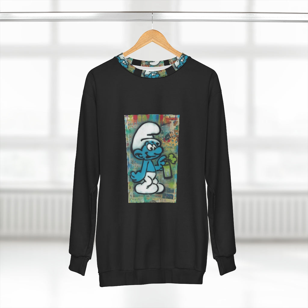 THROWBACK BLUE CARTOONS (BLACK)  ..  AOP Unisex Sweatshirt