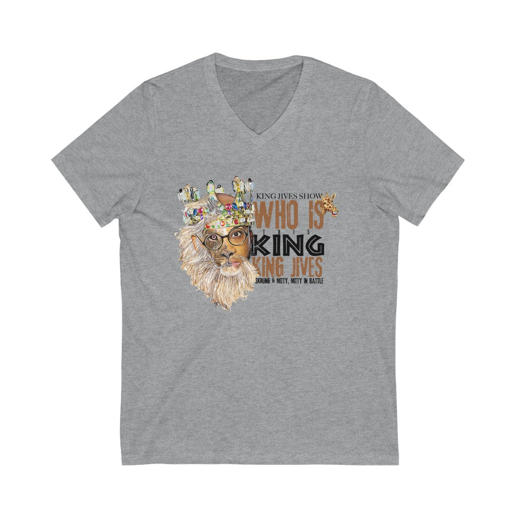 WHO IS THIS KING? Unisex Jersey Short Sleeve V-Neck Tee