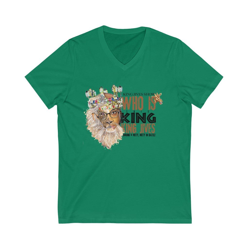 WHO IS THIS KING? Unisex Jersey Short Sleeve V-Neck Tee