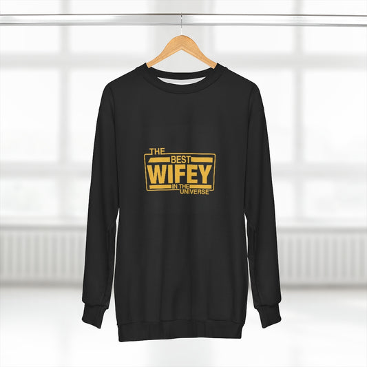 THE BEST WIFEY IN THE UNIVERSE (BLACK) AOP Unisex Sweatshirt