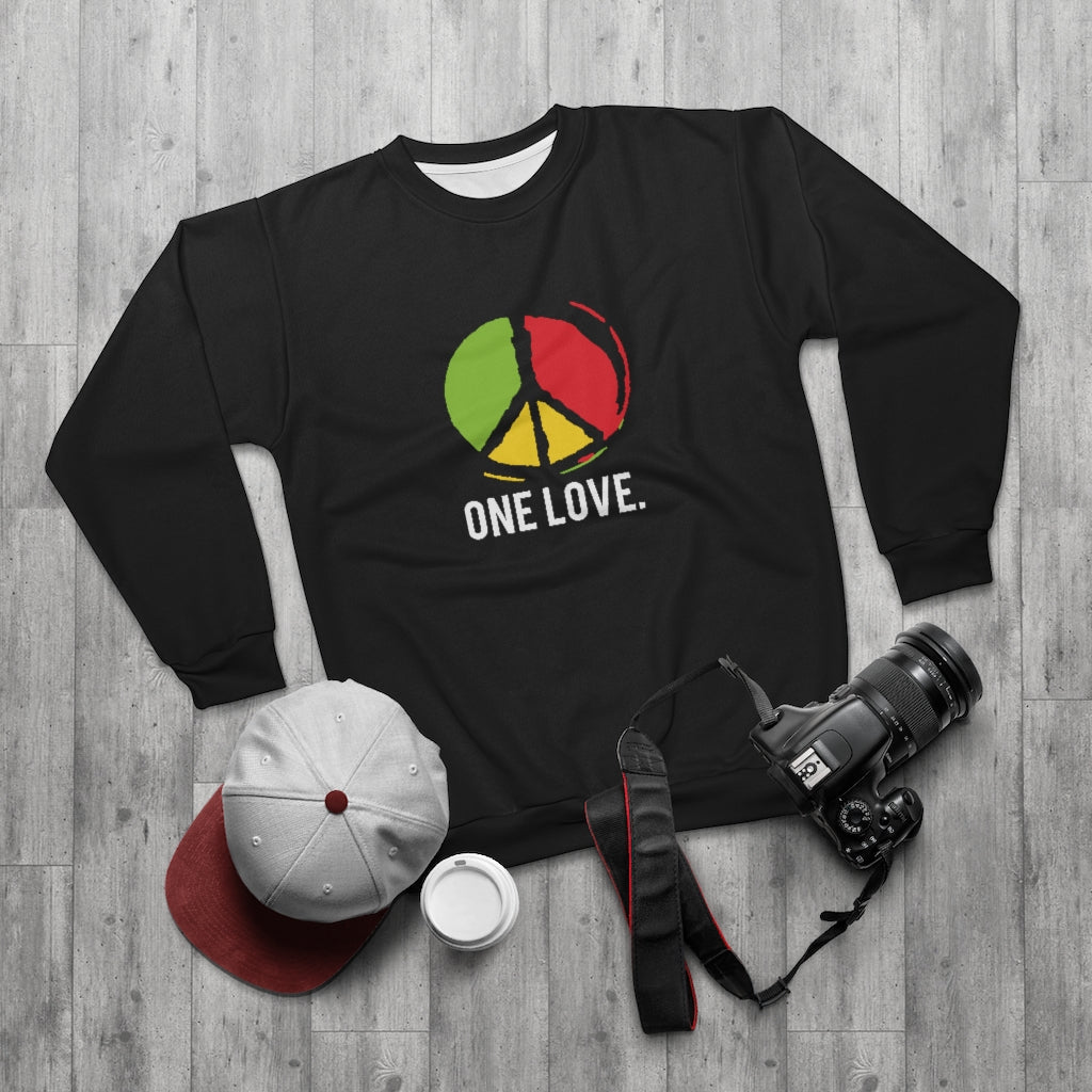 ONE LOVE. (BLACK)  ..  AOP Unisex Sweatshirt