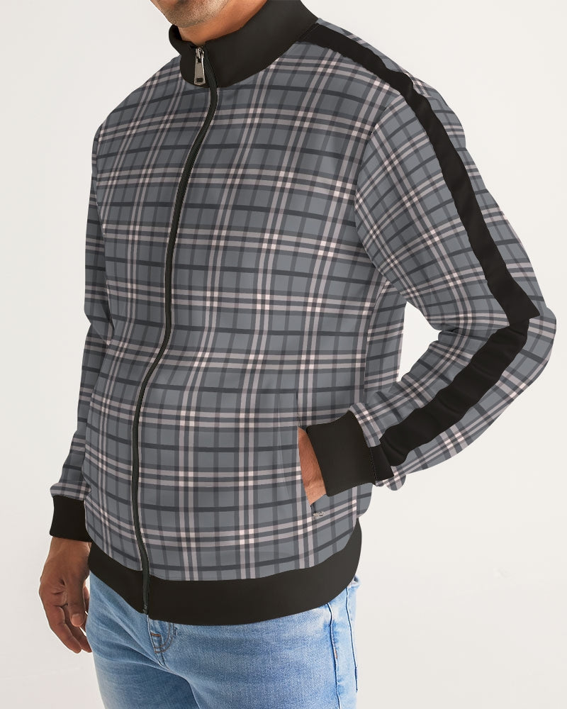 Classical Plaid Men's Stripe-Sleeve Track Jacket