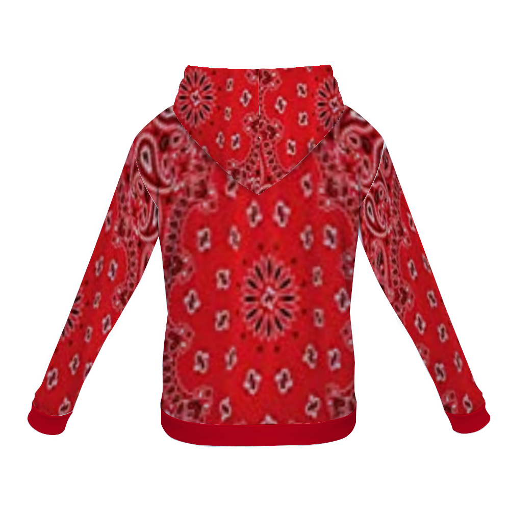 Red Bandana Thick Hoodie Unisex All Over Print Plush Velvet Hoodie with Pockets