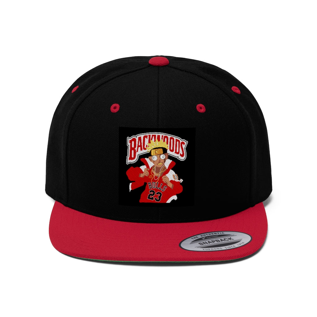 CHI-TOWN BACKWOOD (BLACK/RED) Unisex Flat Bill Hat