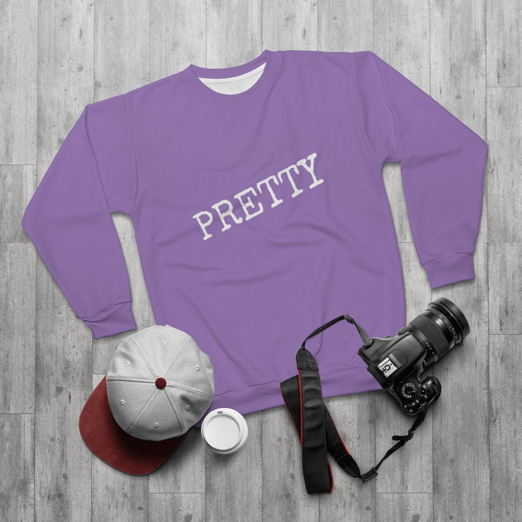 PRETTY. (PURP/WHITE) AOP Unisex Sweatshirt