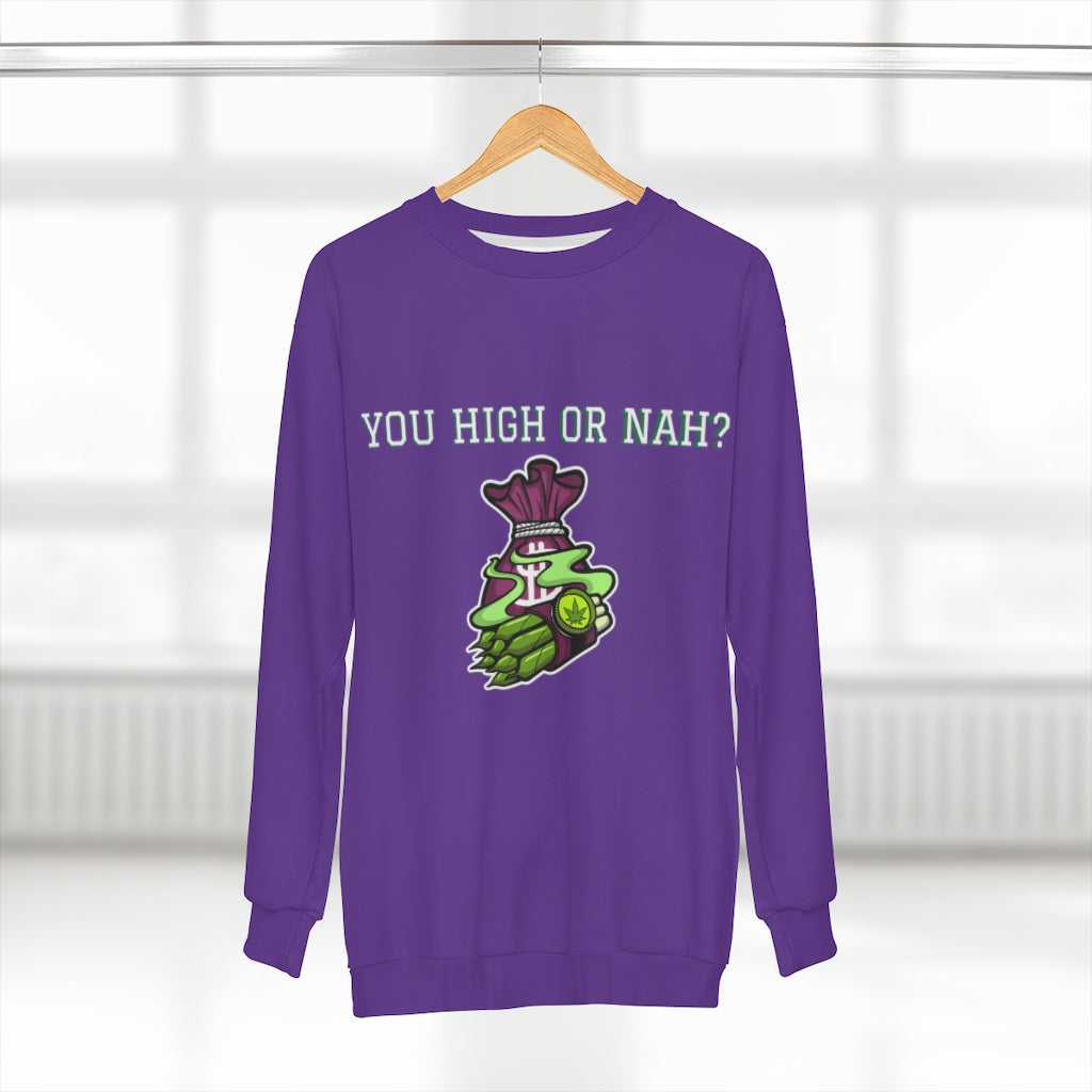 You High or Nah? (PURPLE) AOP Unisex Sweatshirt