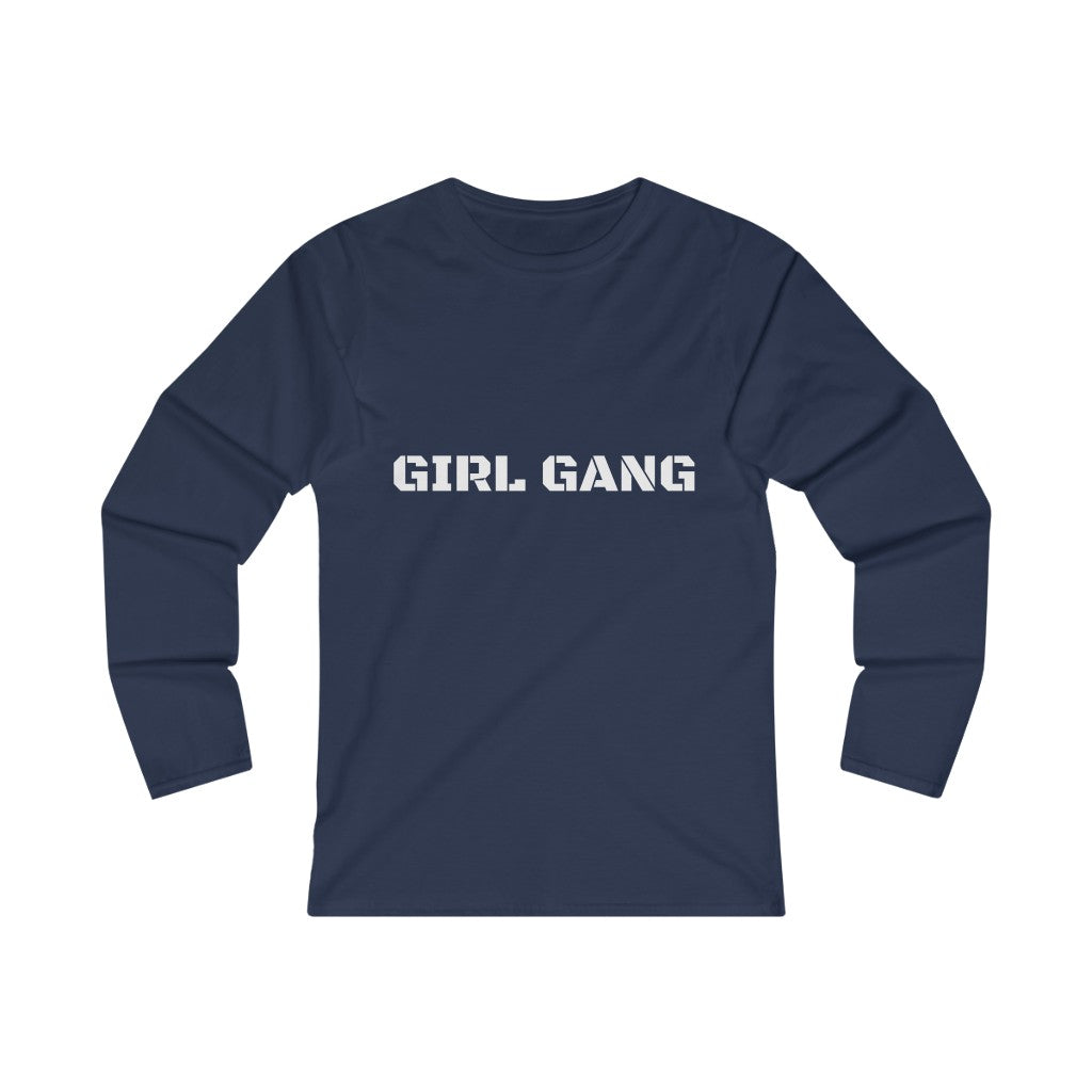 GIRL GANG (WHITE print) Women's Fitted Long Sleeve Tee