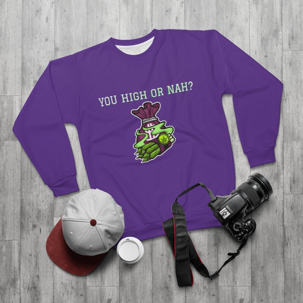 You High or Nah? (PURPLE) AOP Unisex Sweatshirt