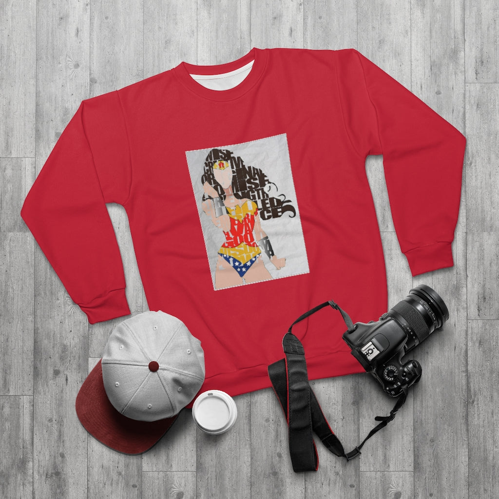 SHE'S A WONDER  .. (RED)  ..  AOP Unisex Sweatshirt