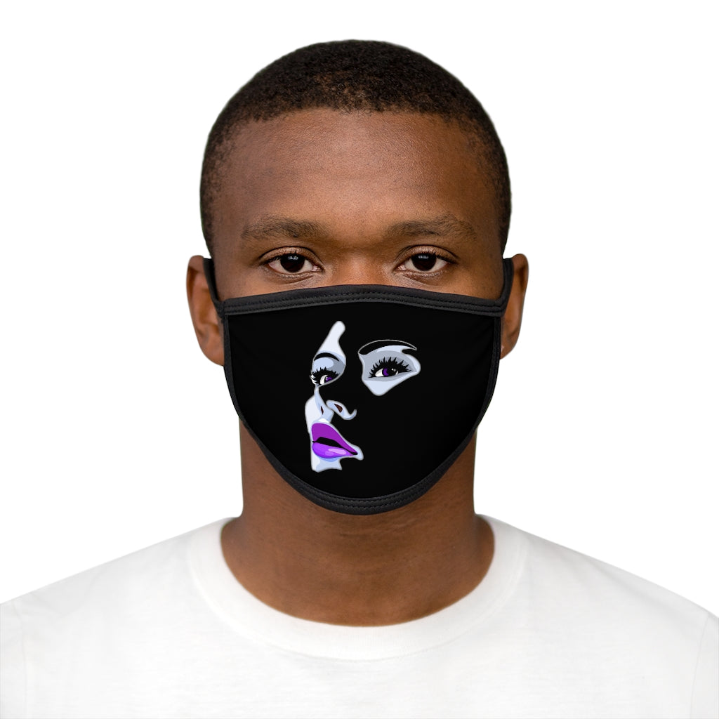 Purple Lips  (BLACK)'..  Fabric Face Mask