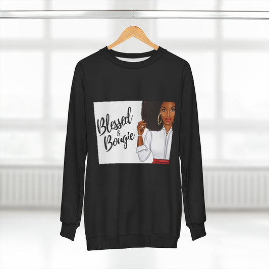 BLESSED & BOUGIE.. (BLACK)  ..  AOP Unisex Sweatshirt