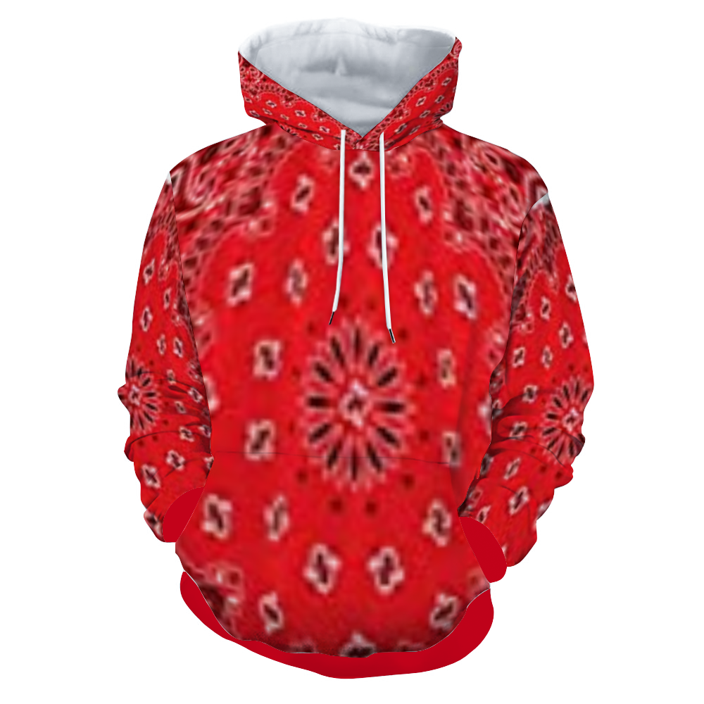 Red Bandana Thick Hoodie Unisex All Over Print Plush Velvet Hoodie with Pockets