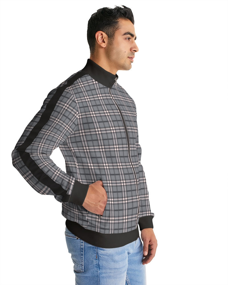 Classical Plaid Men's Stripe-Sleeve Track Jacket