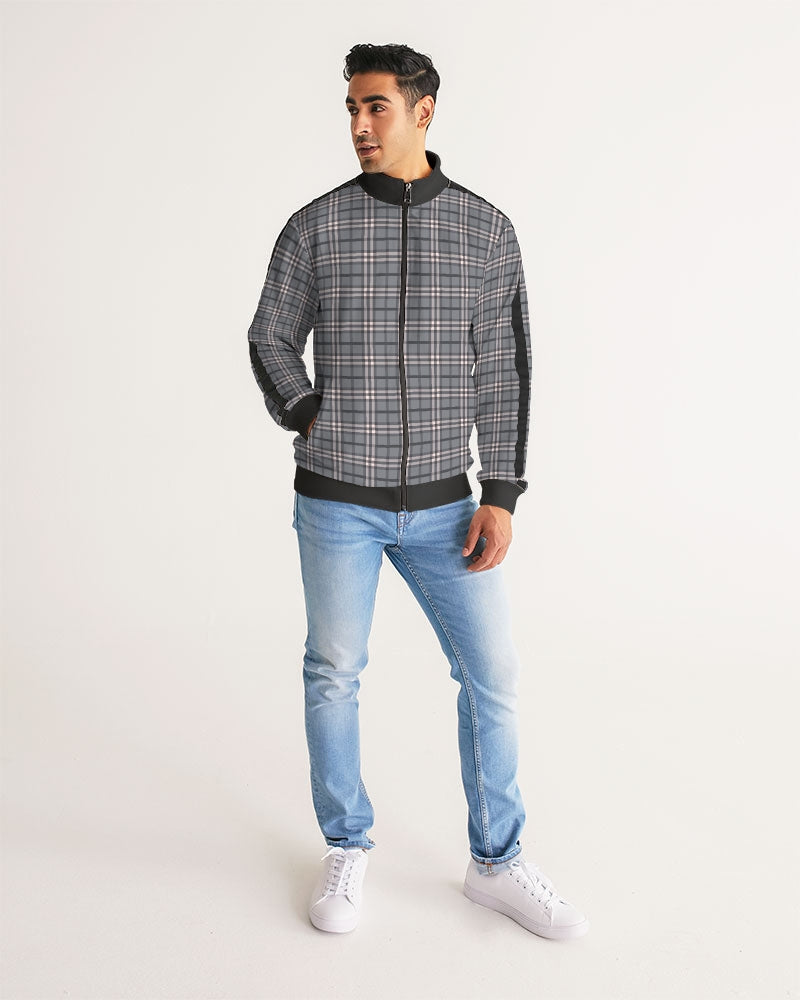 Classical Plaid Men's Stripe-Sleeve Track Jacket