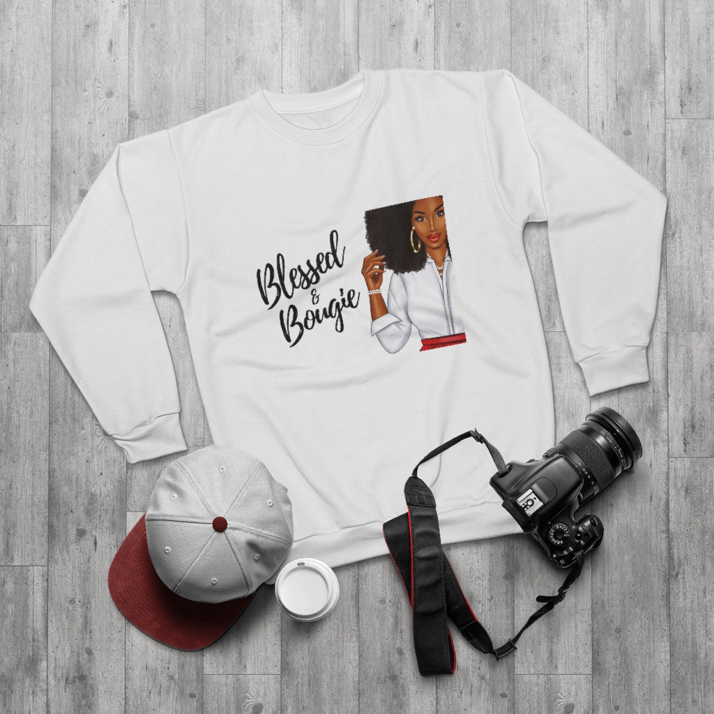 BLESSED & BOUGIE.. (WHITE)  ..  AOP Unisex Sweatshirt