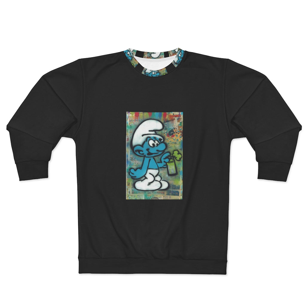 THROWBACK BLUE CARTOONS (BLACK)  ..  AOP Unisex Sweatshirt