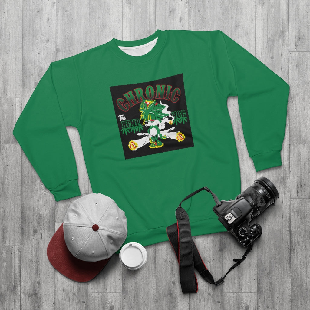 THE HEMP HOG CHRONIC . (GREEN)  ..  AOP Unisex Sweatshirt