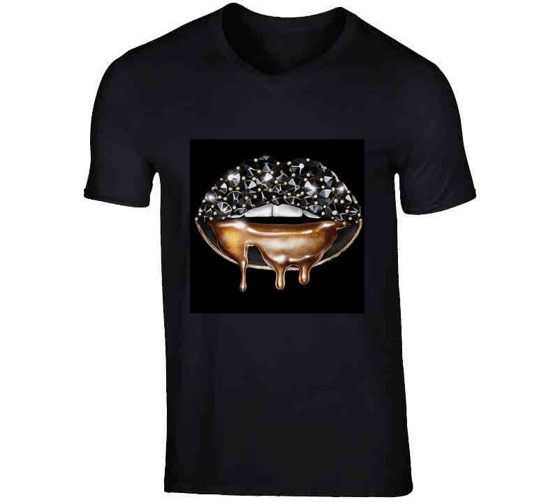 Gold N Black Lips  T Shirt