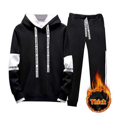 THC 2PC Hoodies Mens Fleece Liner Hooded Sweatshirts + Sweatpants/ Solid Warm 2 Piece Set